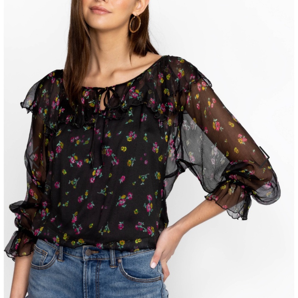JOHNNY WAS 100% Silk Peasant Top Large